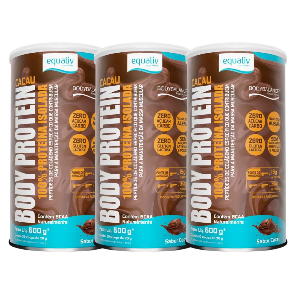 Kit 3 Body Protein Cacau 600G Equaliv