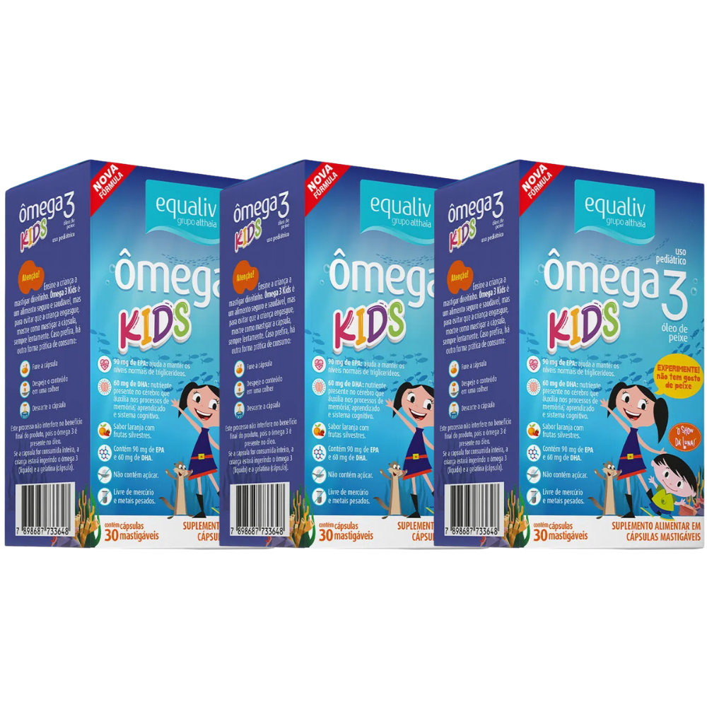 Kit 3 Ômega 3 Kids Mastigável 30 Cápsulas Equaliv Equaliv