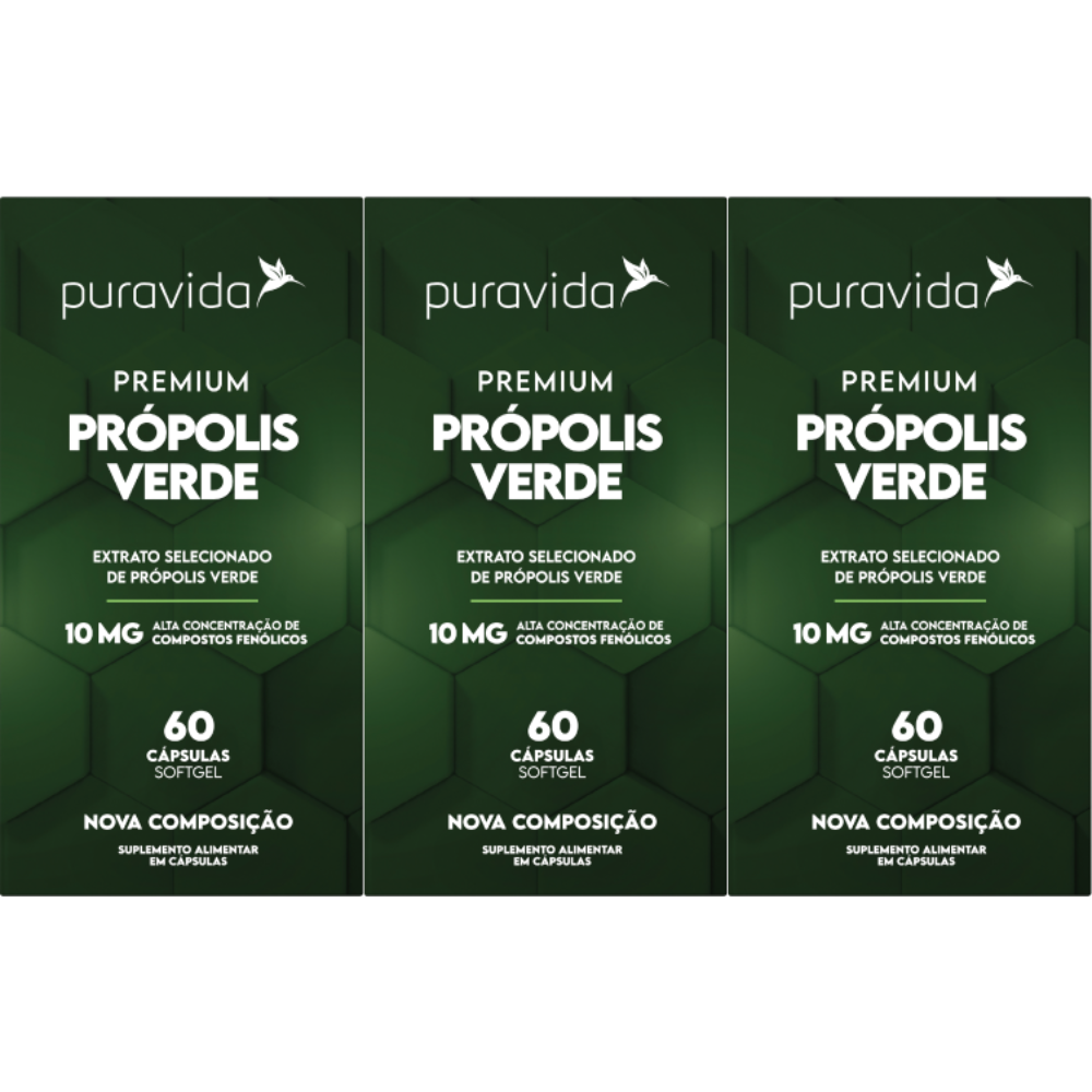 Kit 3 Premium Própolis 60 Cápsulas Puravida