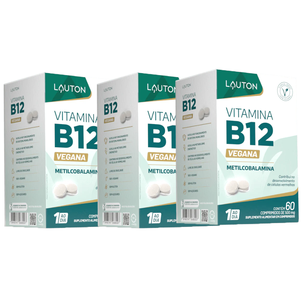 Kit 3 Vitamina B12 9,94MCG 60 Cápsulas Lauton