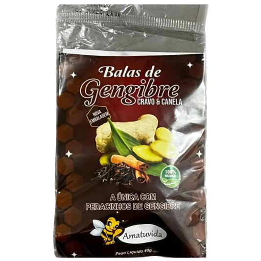 Bala Gengibre Cravo e Canela 40g Amatuvida Amatuvida