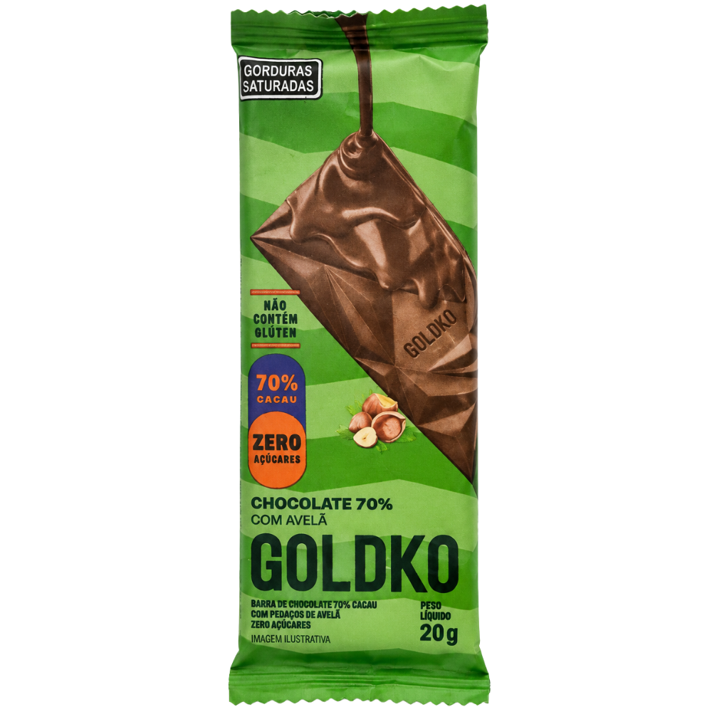 Barra 70% Cacau com Avelãs 20g Goldko Goldko