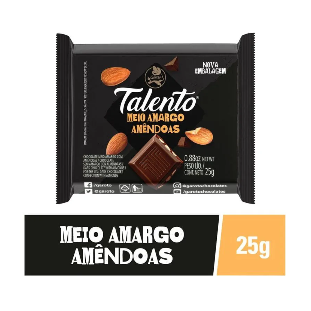 Talento Amêndoas e Chocolate Meio Amargo 25g Garoto Garoto