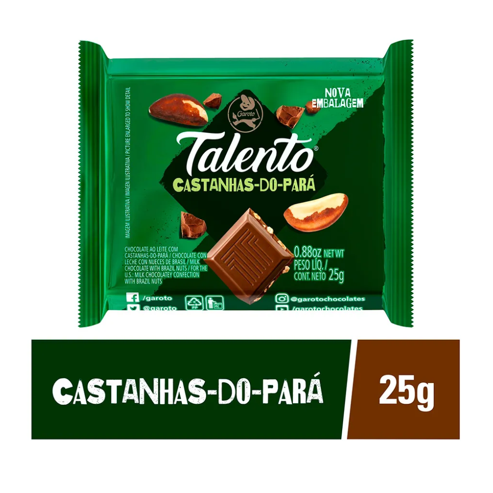 Talento Castanhas-do-Pará 25g Chocolate ao Leite Garoto Garoto