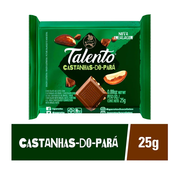 Talento Castanhas-do-Pará 25g Chocolate ao Leite Garoto Garoto