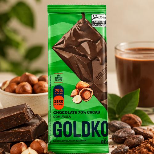 Barra de Chocolate 70% Cacau com Avelã Goldko Goldko