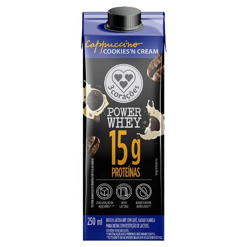 Power Whey Cappuccino Cookies e Cream 250ml 3 Corações