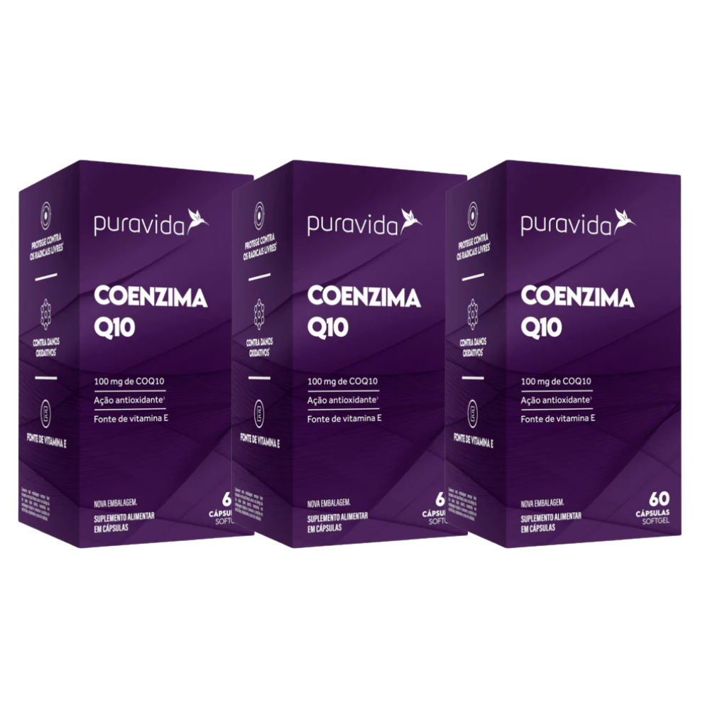 Kit 3 Coenzima Q10 60 Cápsulas 100MG Puravida Puravida