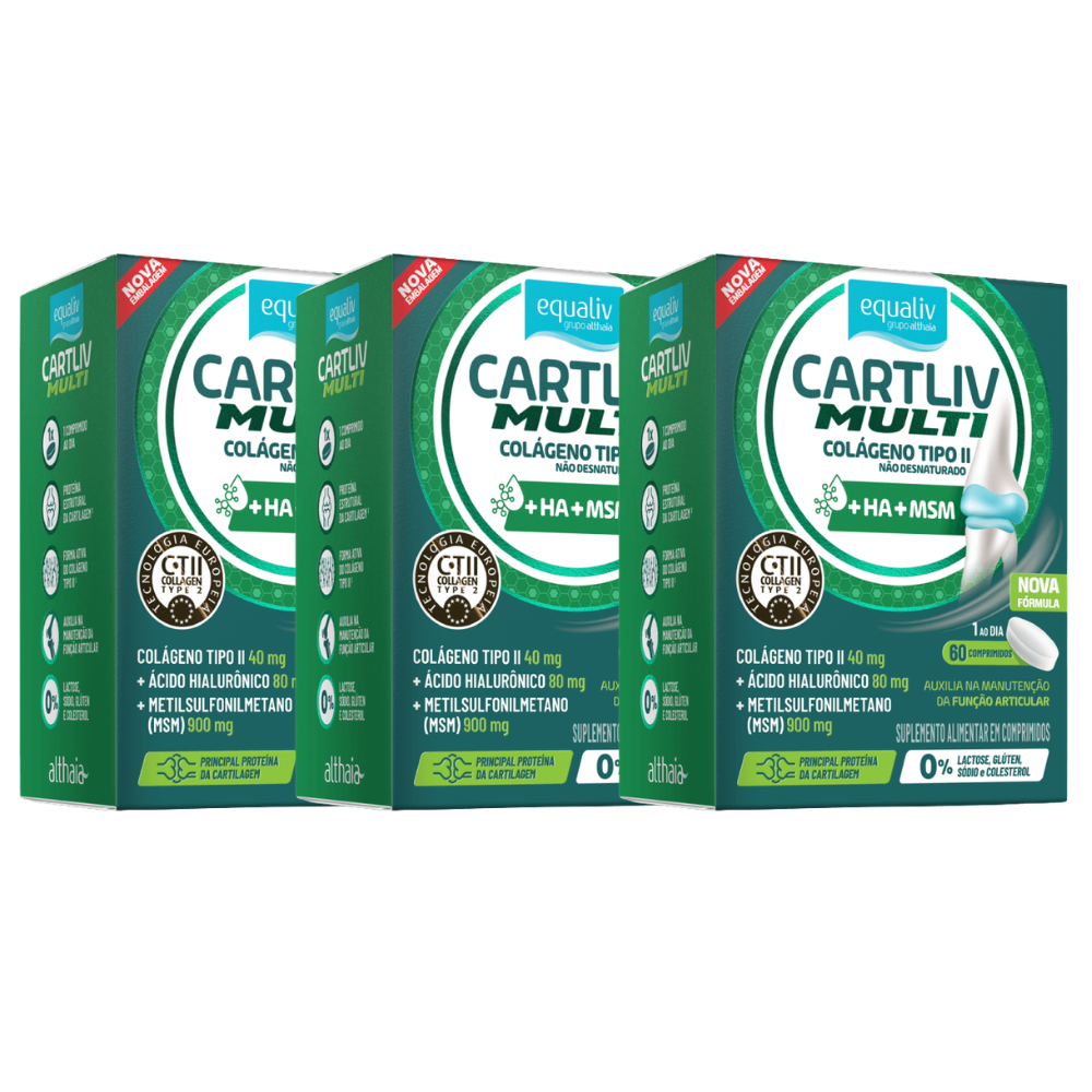 Kit 3 Cartliv Multi + HA Colágeno Tipo 2 60 Cápsulas Equaliv