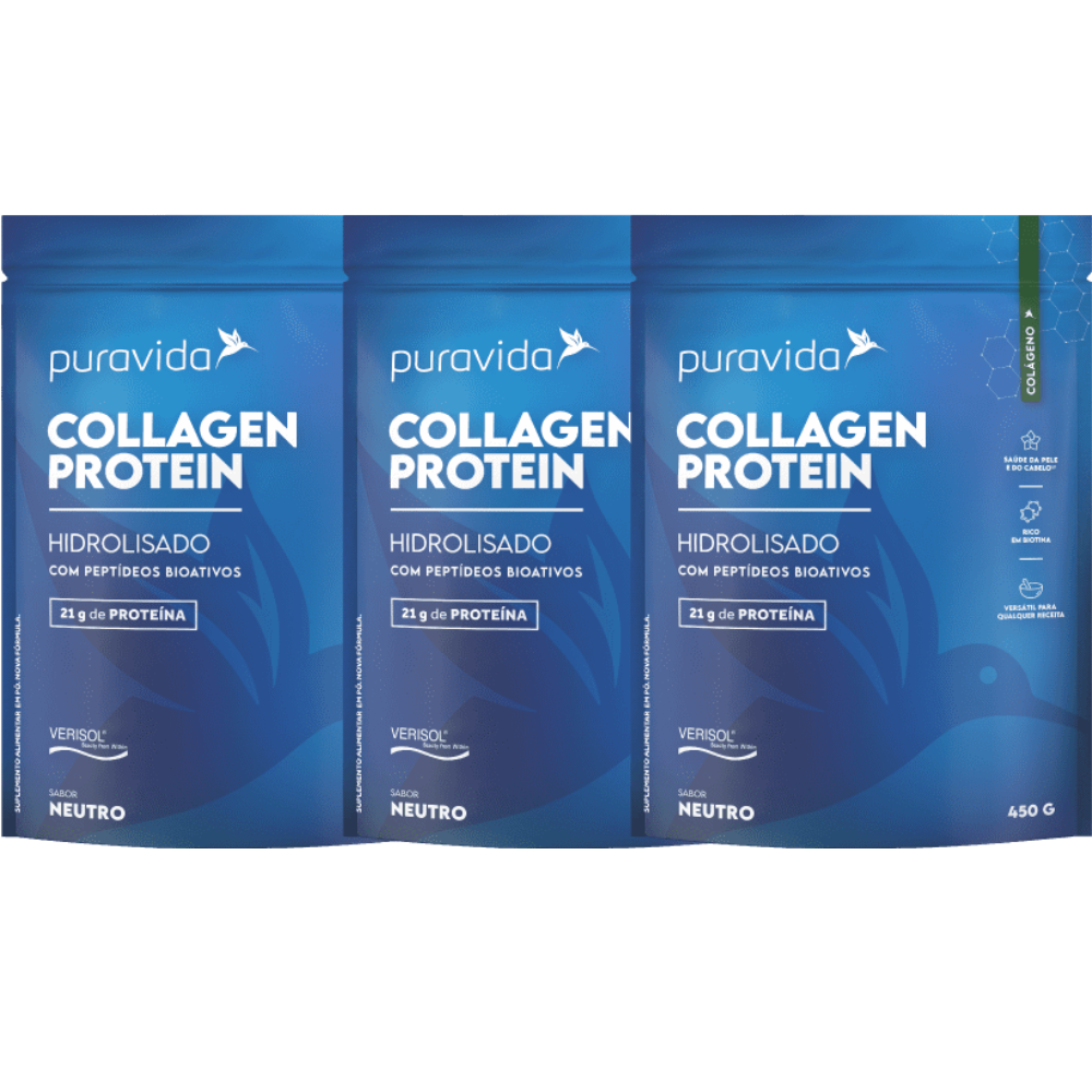 Kit 3 Collagen Protein Verisol Puro 450G Puravida