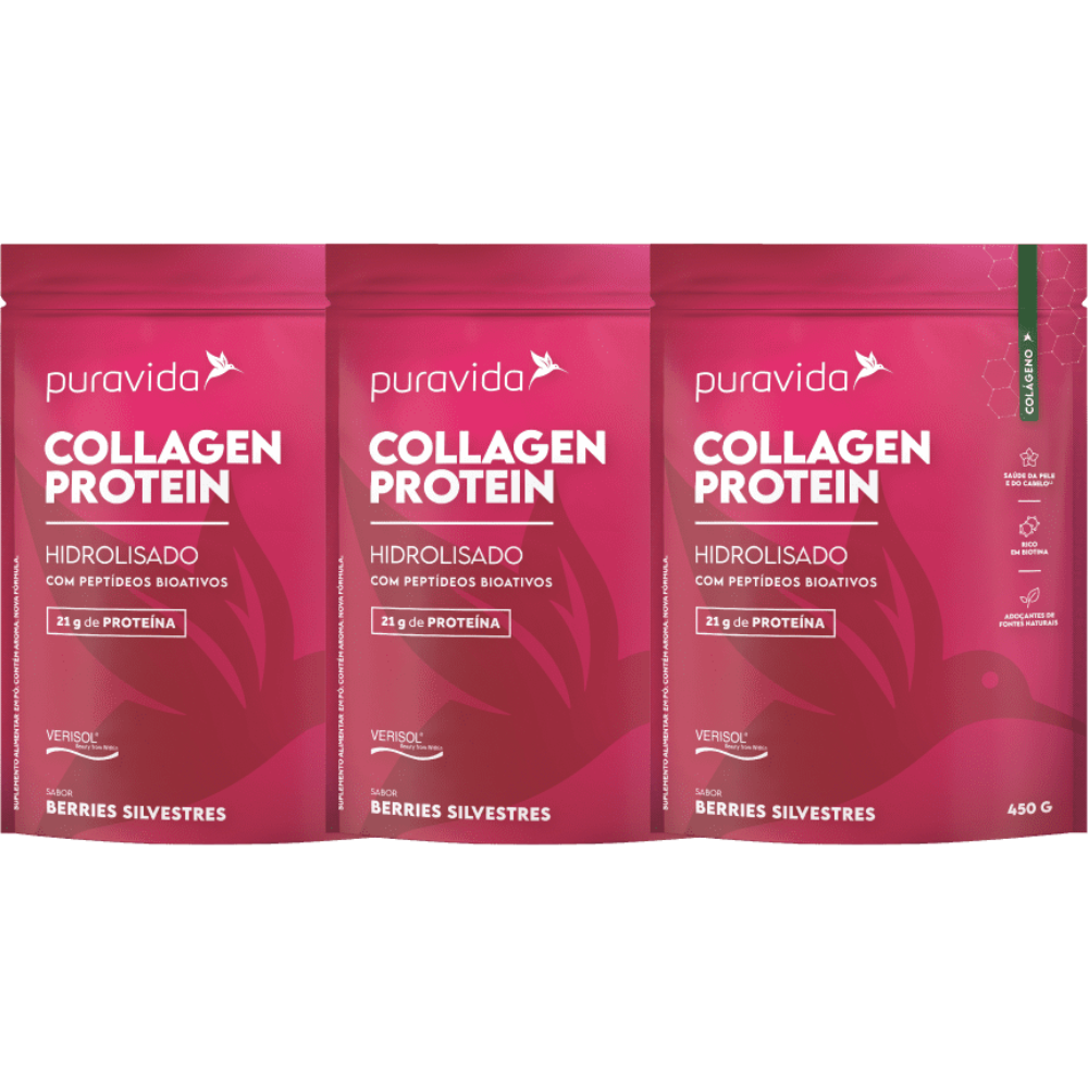 Kit 3 Collagen Protein Verisol 450G Berries Puravida