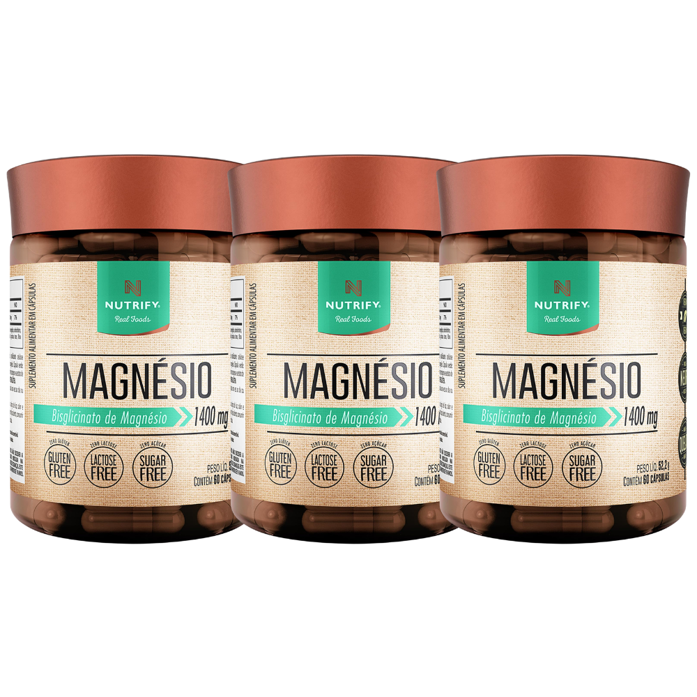 Kit 3 Magnésio 1400MG Bisglicinato 60 Cápsulas Nutrify