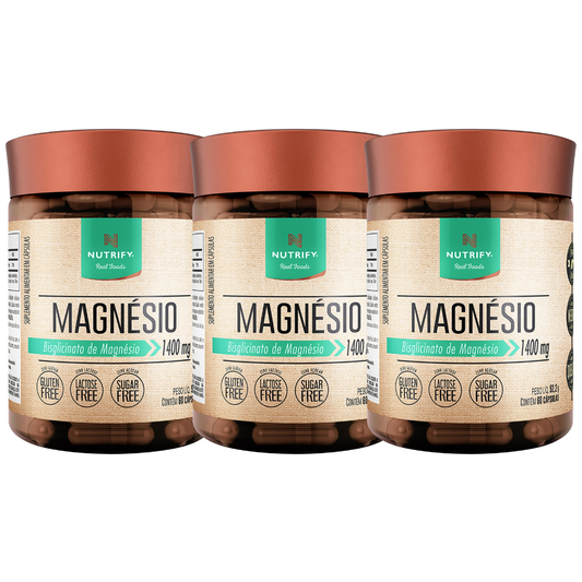 Kit 3 Magnésio 1400MG Bisglicinato 60 Cápsulas Nutrify