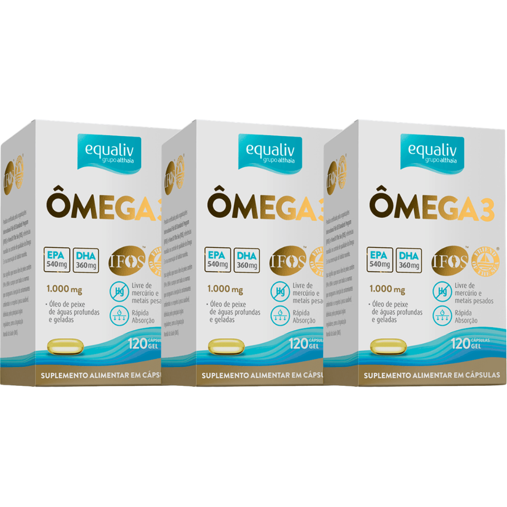 Kit 3 Ômega 3 1000MG 120 Cápsulas Equaliv