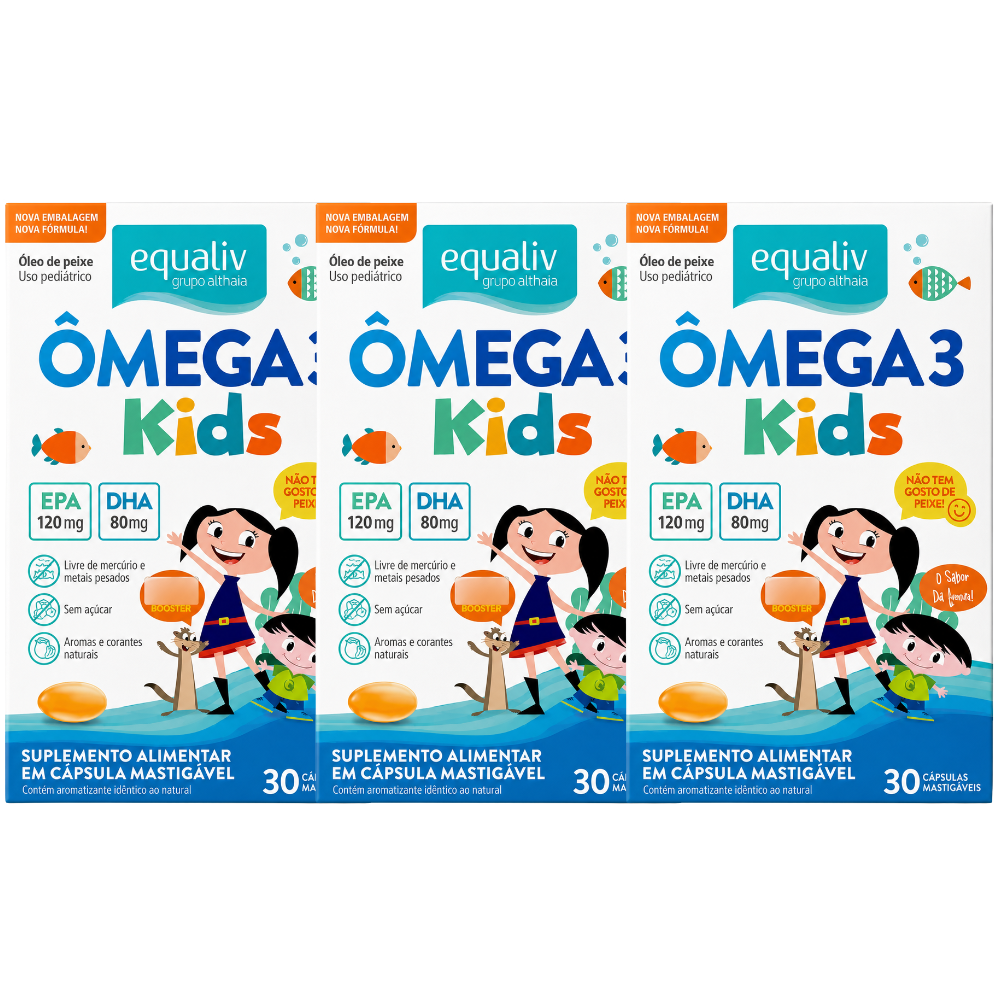Kit 3 Ômega 3 Kids Mastigável 30 Cápsulas Equaliv Equaliv