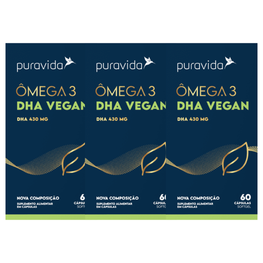 Kit 3 Ômega 3 DHA Vegan 60 Cápsulas Puravida