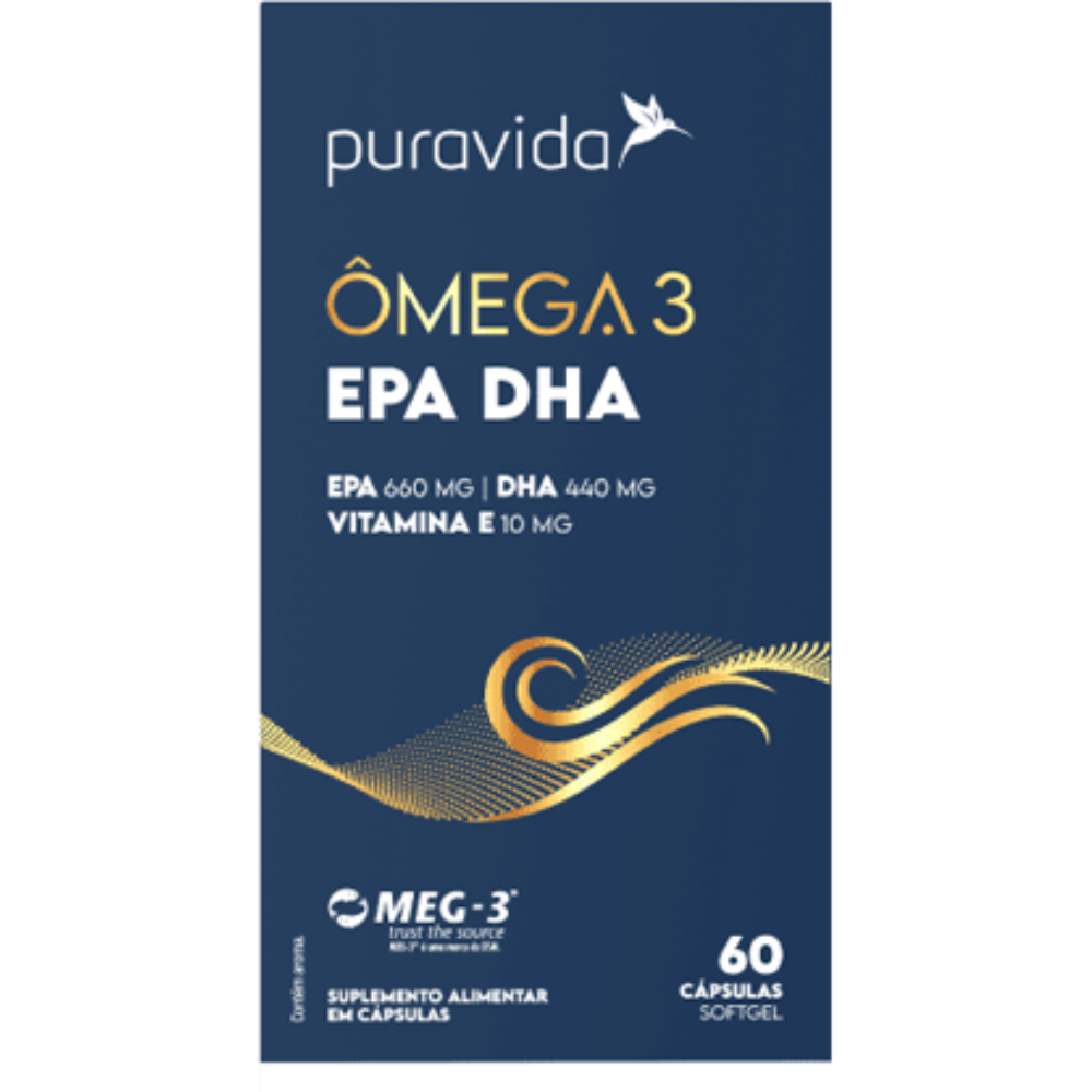 Ômega 3 EPA DHA 60 Cápsulas Puravida Puravida