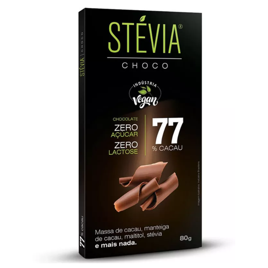 Chocolate Vegano 77% Cacau Stévia 80g Stevia
