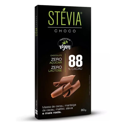 Chocolate Vegano 88% Cacau Stévia 80g Stevia