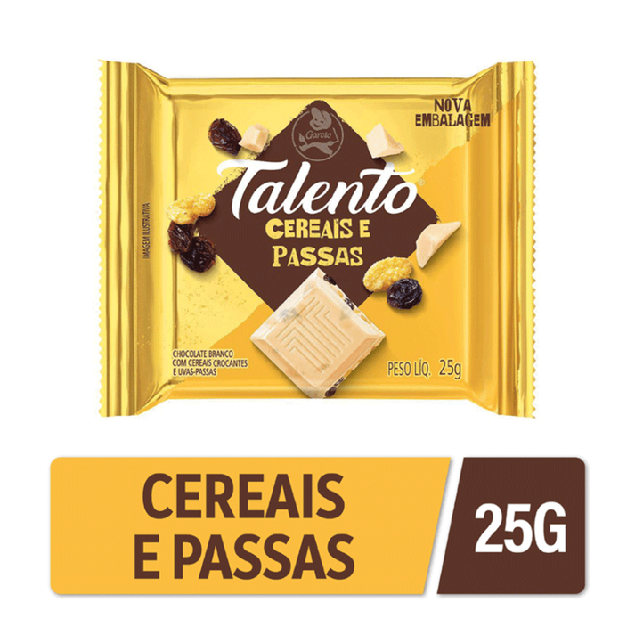 Talento Cereais e Passas Chocolate Branco 25g Garoto Garoto