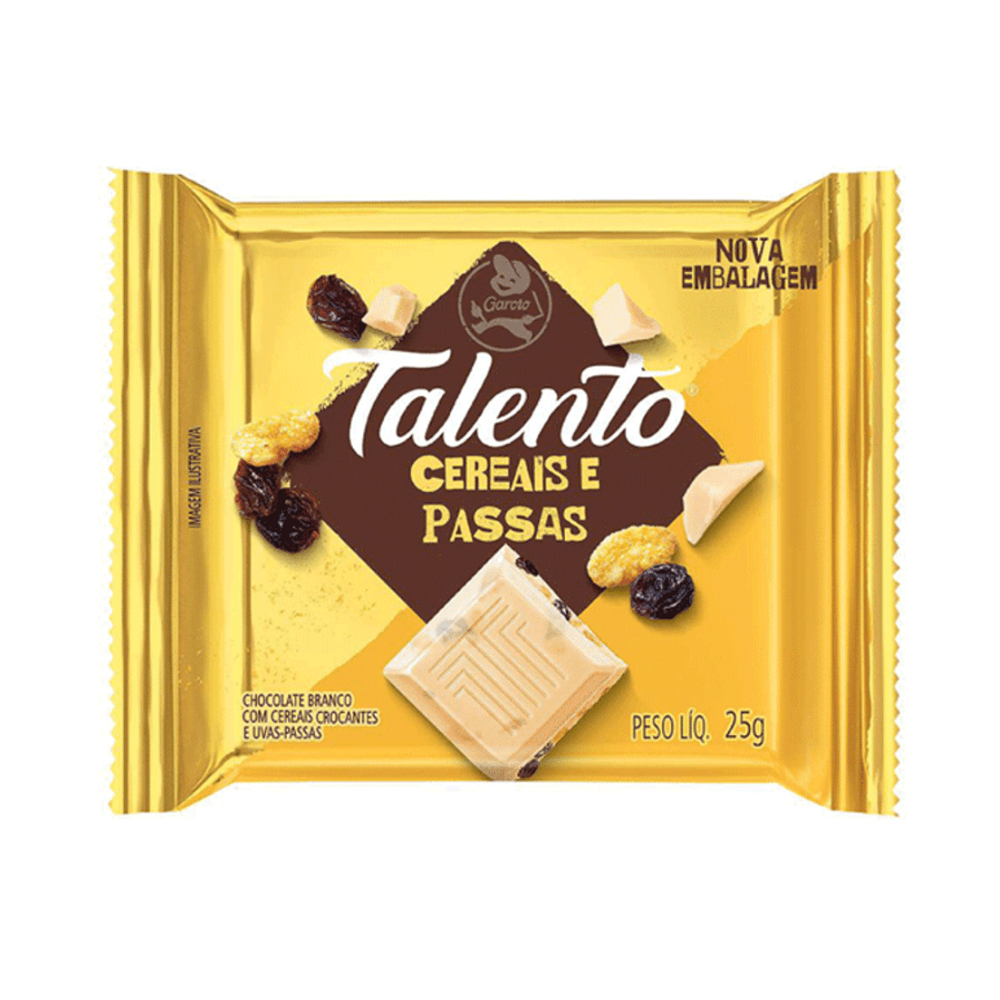 Talento Cereais e Passas Chocolate Branco 25g Garoto Garoto