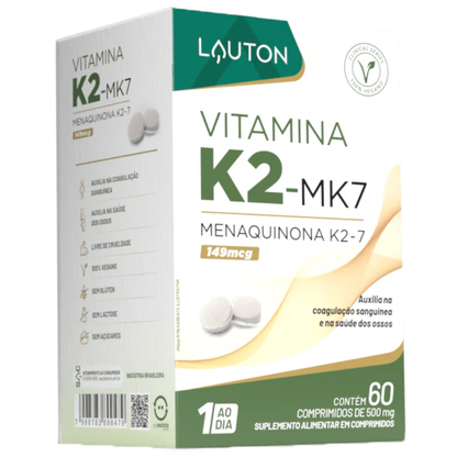 Vitamina K2 mk7 Menaquinona 100mcg 60 Cápsulas Lauton Lauton